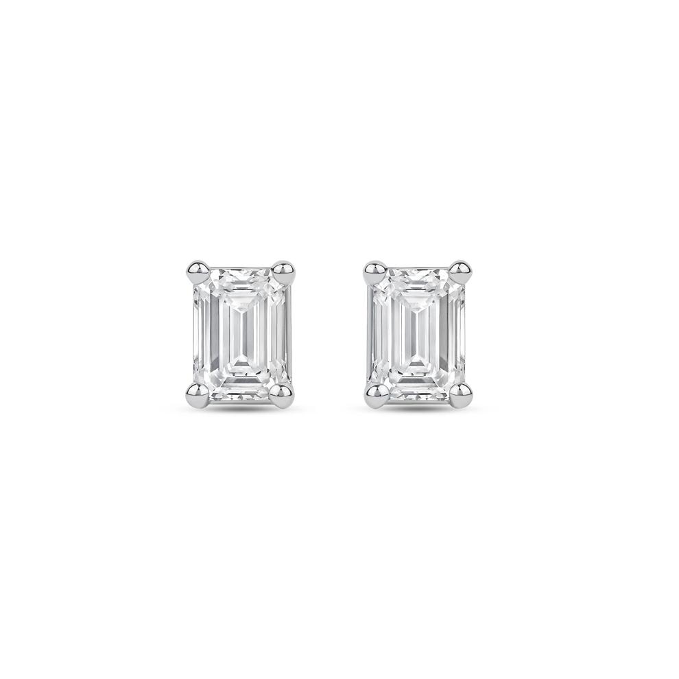 Lab Grown Diamond Emerald-Cut Solitaire Stud Earrings in 14K White Gold (3 ct. tw.) – Image 2 of 3