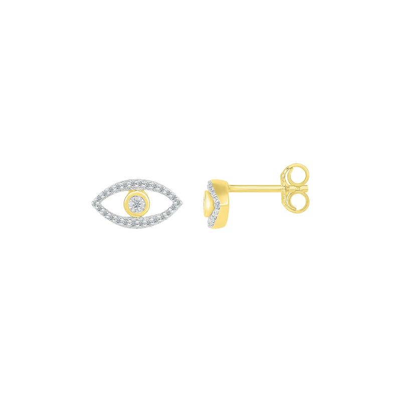 Evil Eye Stud Earrings with Diamonds in 10K Yellow Gold &#40;1/8 ct. tw.&#41; – Image 2 of 3