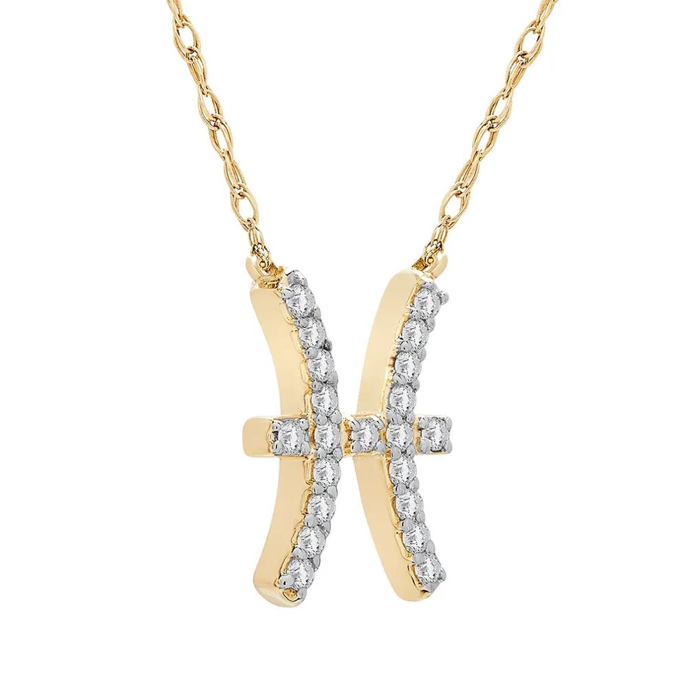Pisces Zodiac Necklace with Diamonds in 10K Yellow Gold (1/10 ct. tw.) – Image 2 of 3
