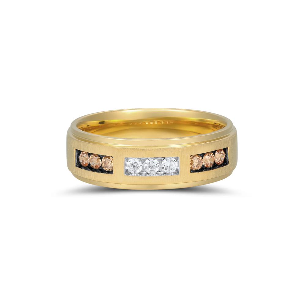 Men's Champagne and White Diamond Ring in 10K Yellow Gold (3/8 ct. tw.) – Image 1 of 4