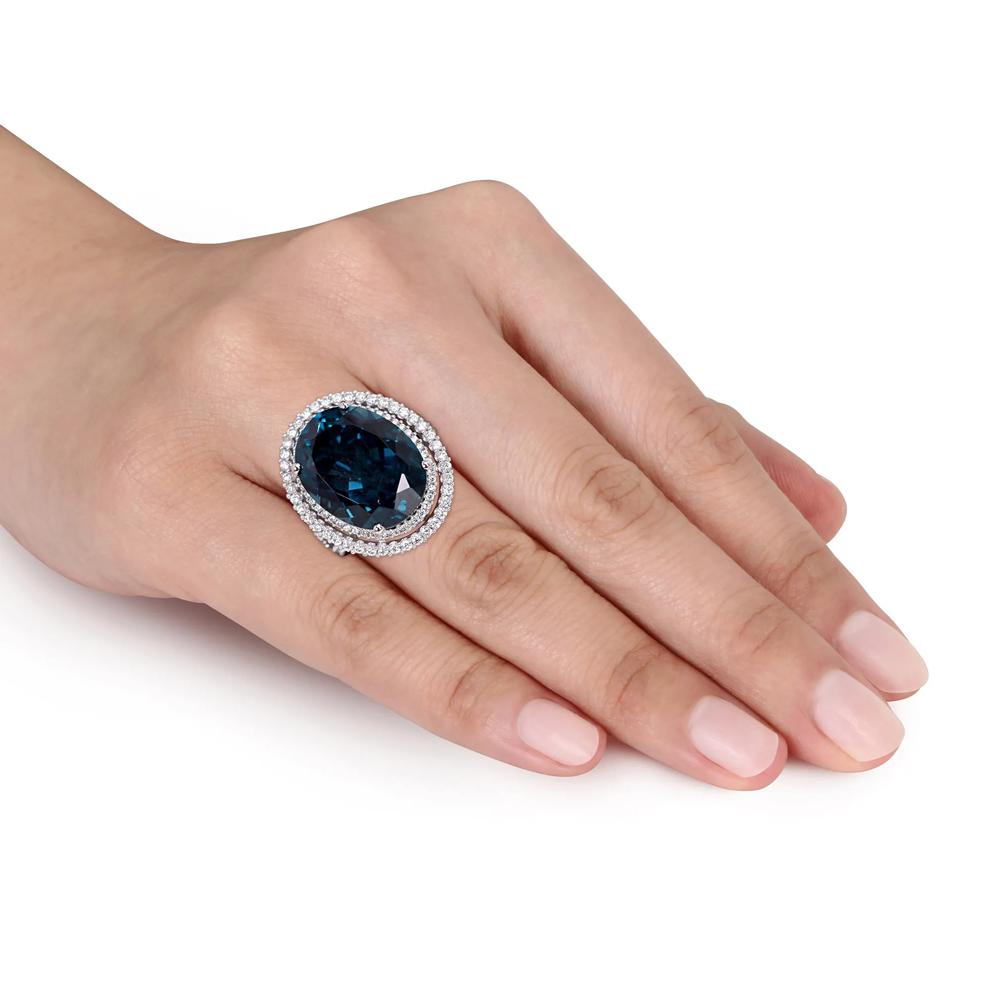 London Blue Topaz and Diamond Ring in 14K White Gold (7/8 ct. tw.) – Image 6 of 7