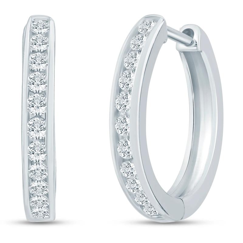 Diamond Channel Hoop Earrings in 10K White Gold &#40;1/2 ct. tw.&#41; – Image 1 of 1