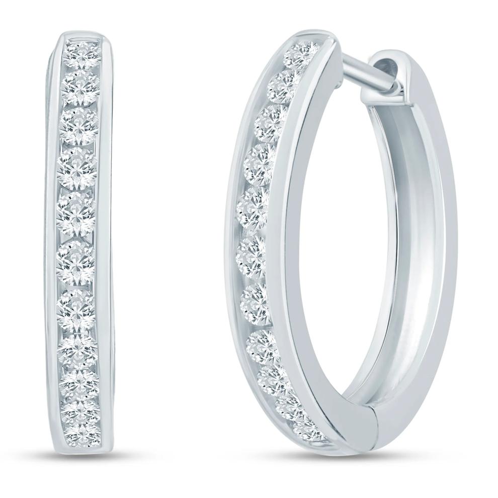 Diamond Channel Hoop Earrings in 10K White Gold (1/2 ct. tw.) – Image 1 of 1