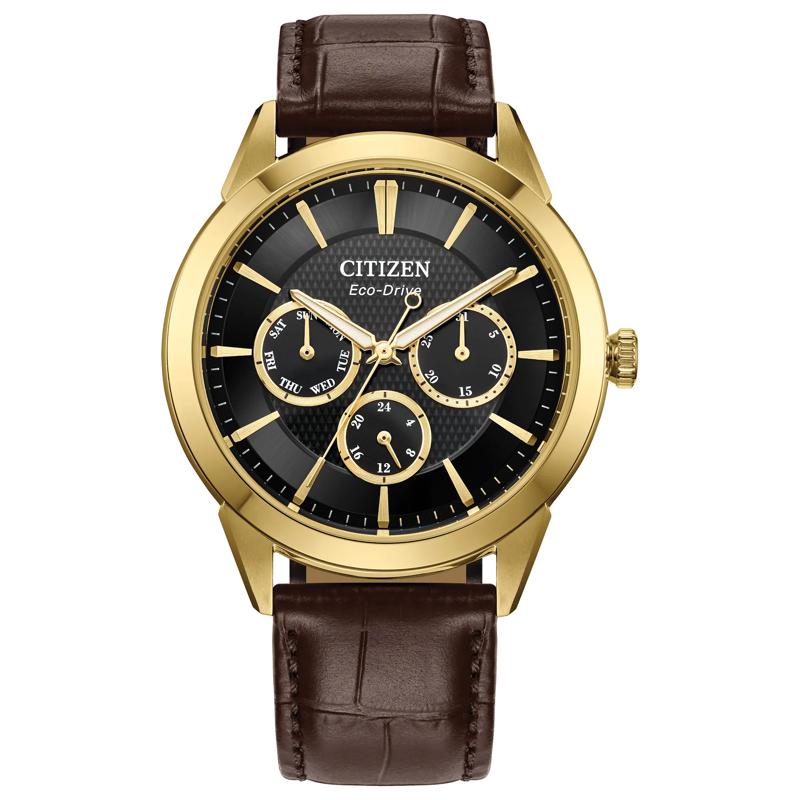Men&#39;s Rolan Watch in Brown Leather and Gold-Tone Stainless Steel, 40MM – Image 1 of 4