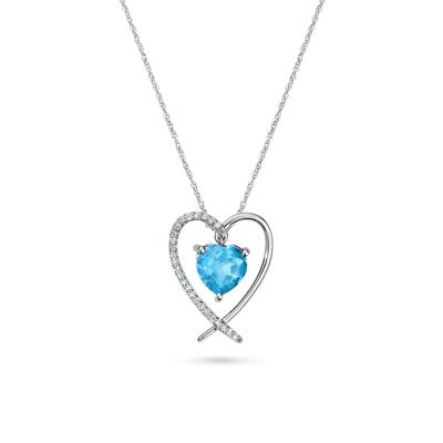 Blue Topaz & Diamond Accent Heart Pendant Necklace in 10K White Gold