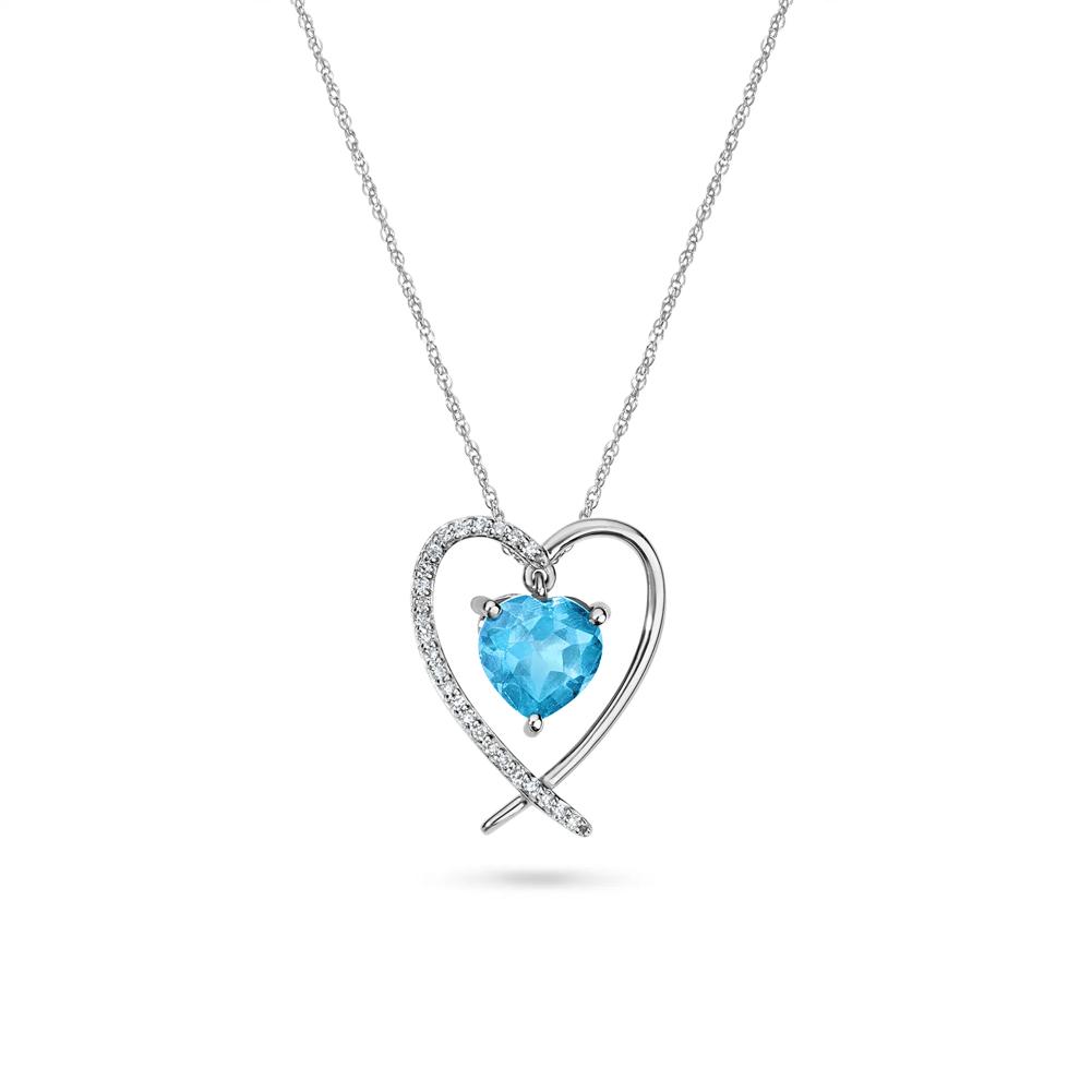 Blue Topaz &amp; Diamond Accent Heart Pendant Necklace in 10K White Gold – Image 1 of 4