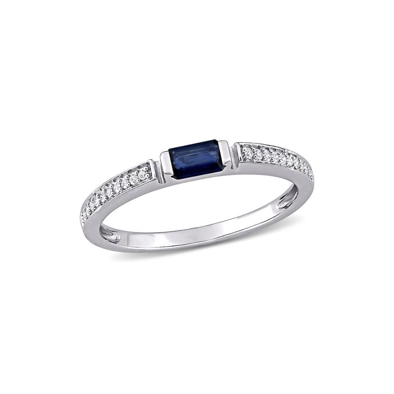 Blue Sapphire &amp; Diamond Stacking Ring in 10K White Gold &#40;1/10 ct. tw.&#41; – Image 4 of 5