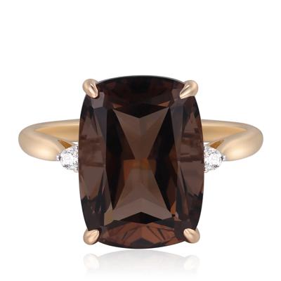 Smoky Quartz and Diamond Accent Ring in 10K Yellow Gold