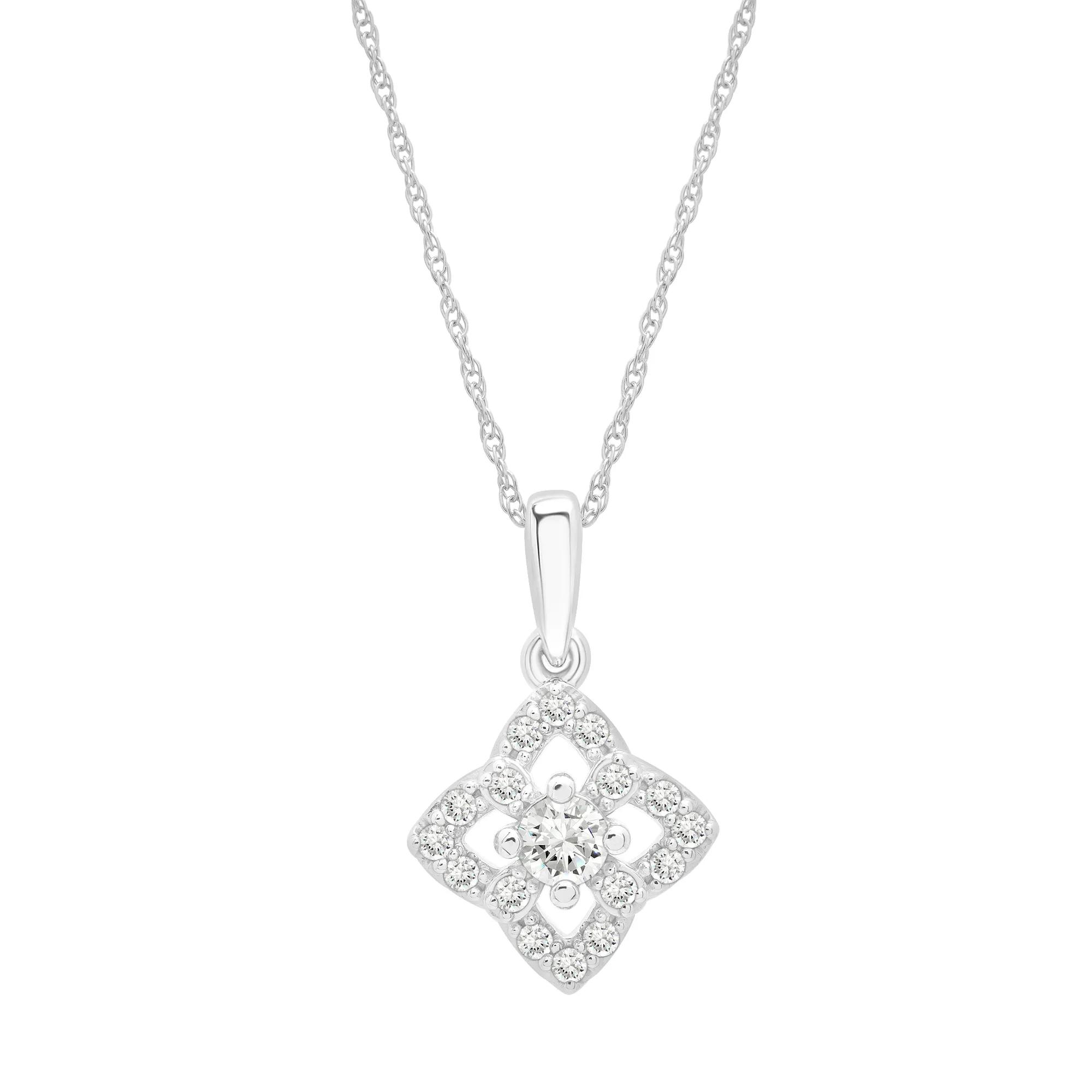 Diamond Clover Pendant Necklace in 10K White Gold