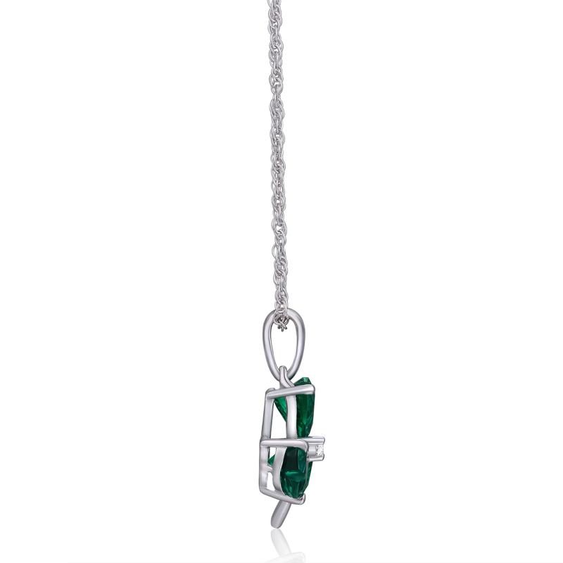 Lab-Created Emerald and Lab-Created White Sapphire Clover Pendant in Sterling Silver – Image 2 of 3