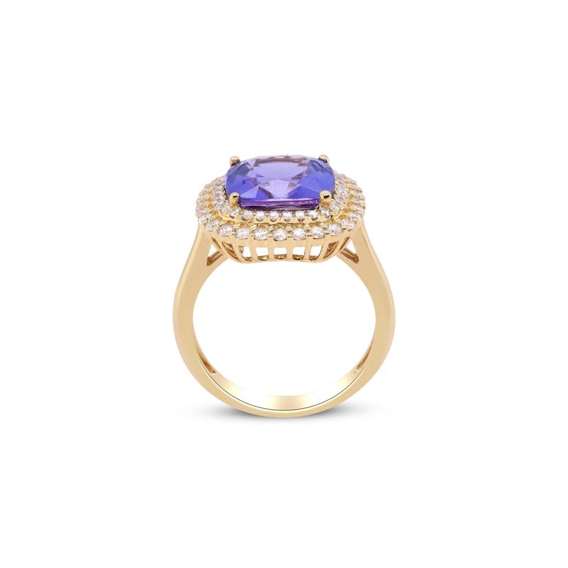 Tanzanite and Diamond Cushion Halo Ring in 18K Yellow Gold &#40;5/8 ct. tw.&#41; – Image 3 of 4