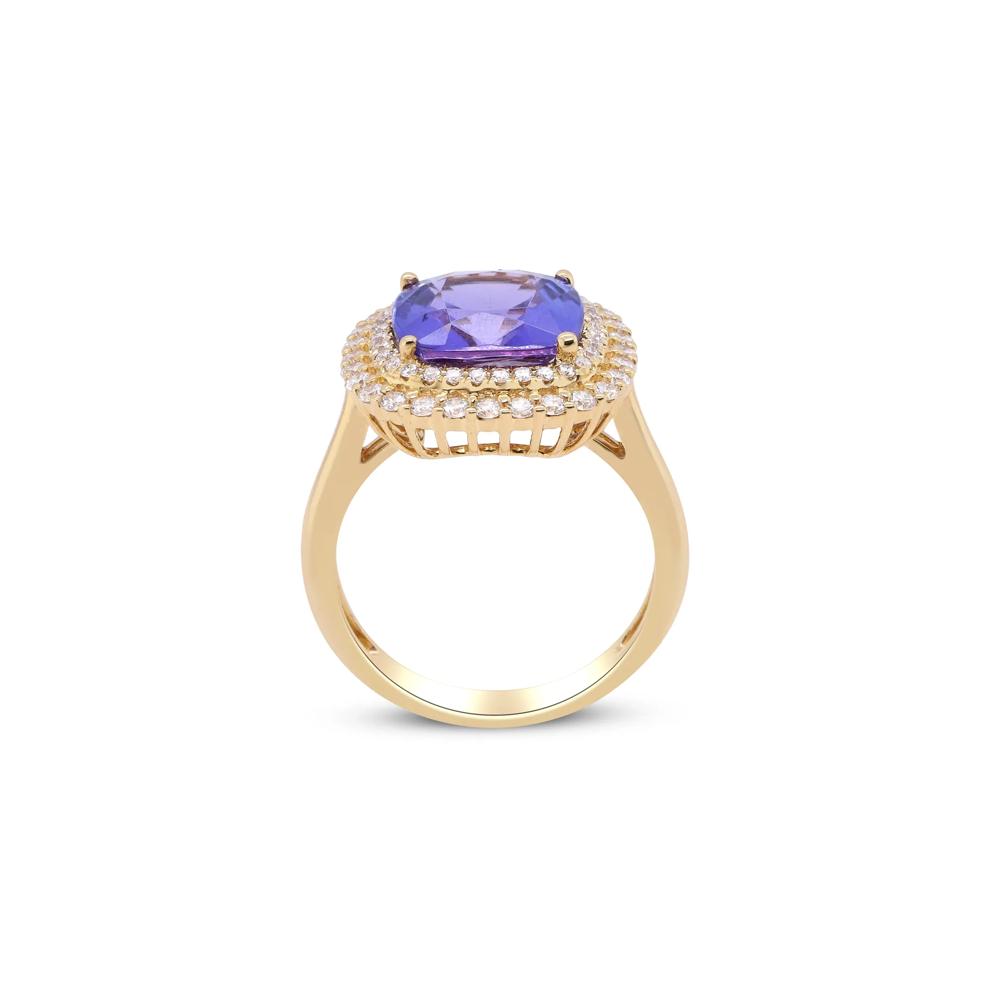 Tanzanite and Diamond Cushion Halo Ring in 18K Yellow Gold (5/8 ct. tw.) – Image 3 of 4