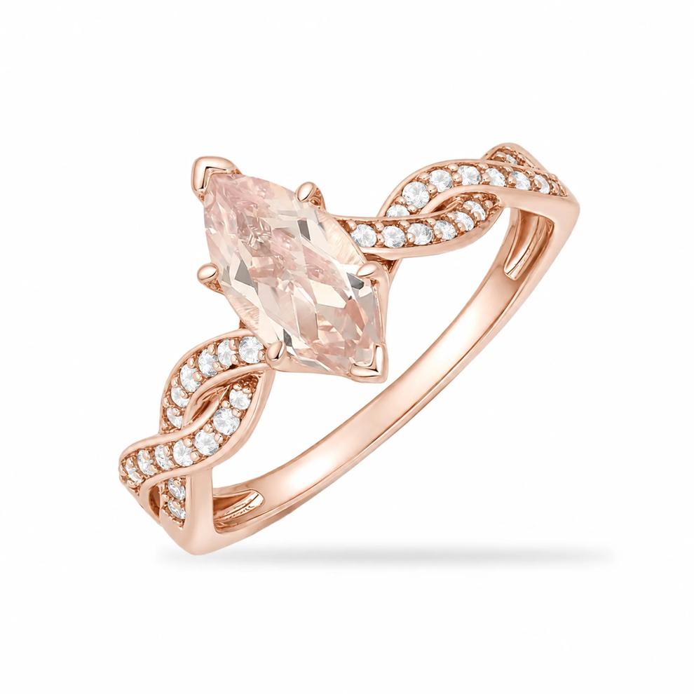 Morganite &amp; Diamond Twist-Shank Ring in 10K Rose Gold (1/7 ct. tw.) – Image 4 of 4