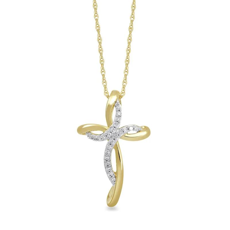1/10 ct. tw. Diamond Cross Pendant in 10K Yellow Gold – Image 1 of 2
