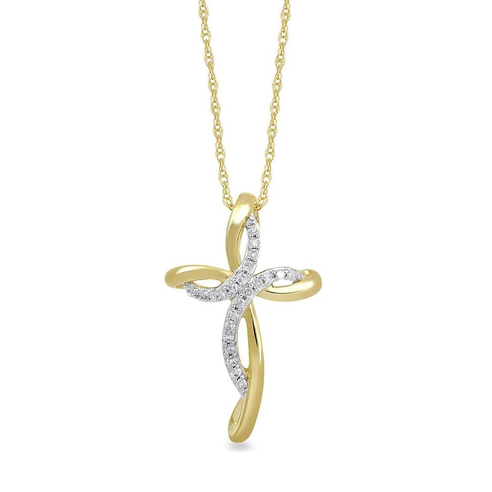 1/10 ct. tw. Diamond Cross Pendant in 10K Yellow Gold – Image 1 of 2