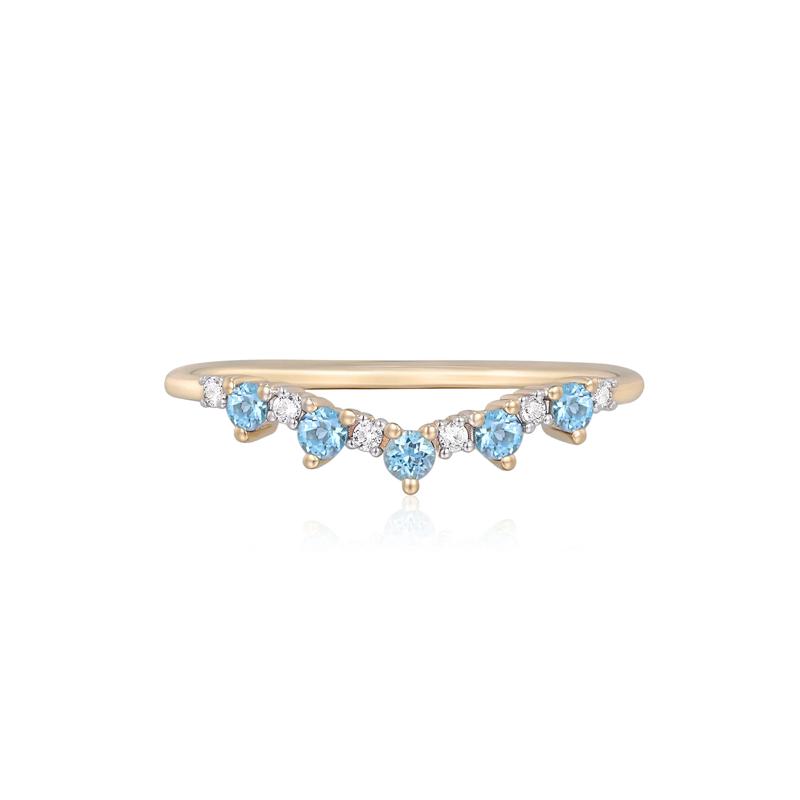 Blue Topaz and Lab-Created White Sapphire Contour Ring in 10K Yellow Gold – Image 1 of 3