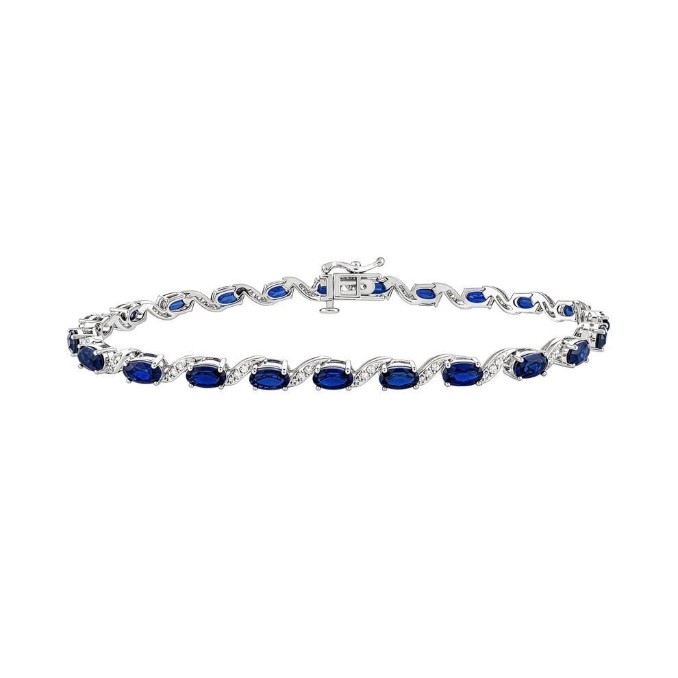 Blue Sapphire &amp; Diamond Tennis Bracelet in 10K White Gold (1/3 ct. tw.) – Image 1 of 2
