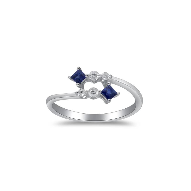Blue Sapphire &amp; Diamond Ring in 10K White Gold &#40;1/10 ct. tw.&#41; – Image 4 of 5