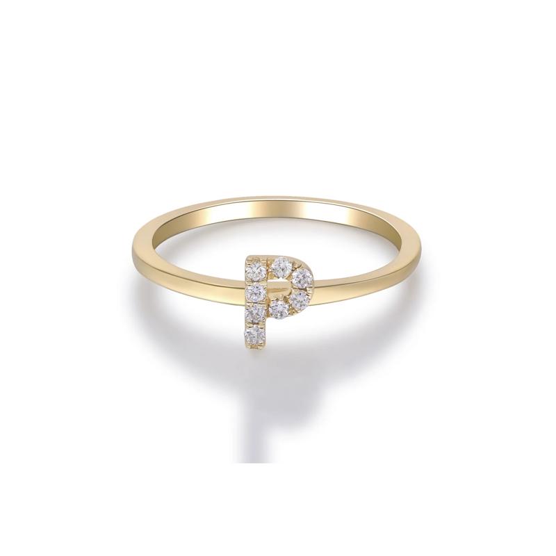 Diamond Accent "P" Initial Ring in 10K Yellow Gold – Image 5 of 5