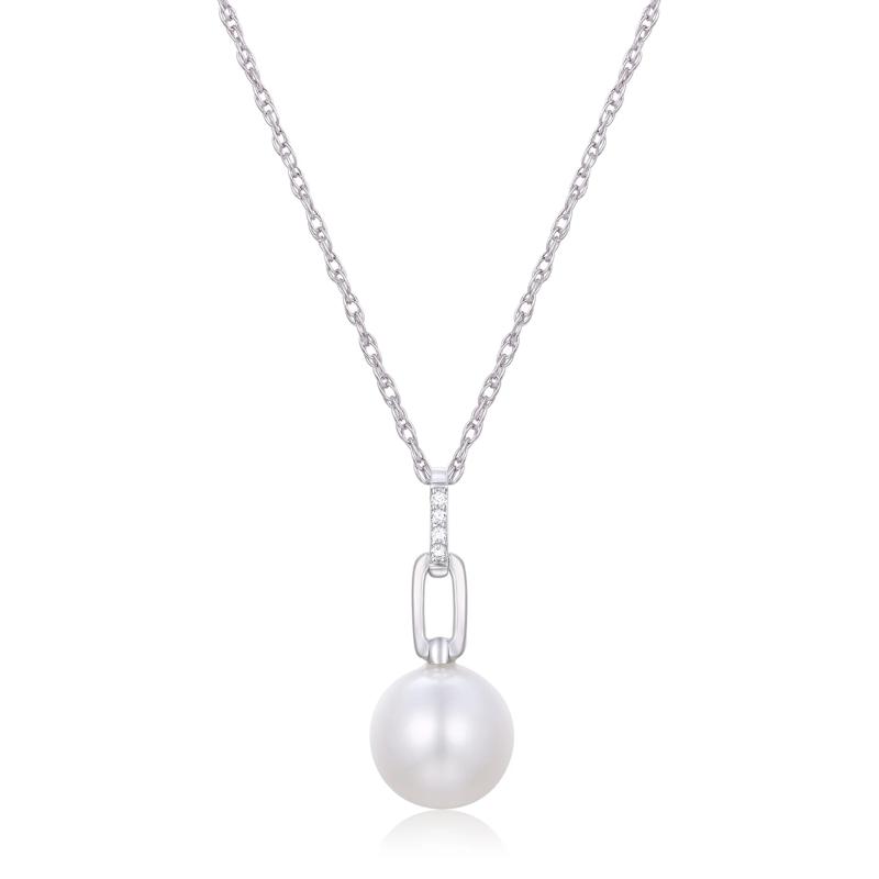 Freshwater Cultured Pearl and Diamond Accent Pendant in Sterling Silver – Image 1 of 3