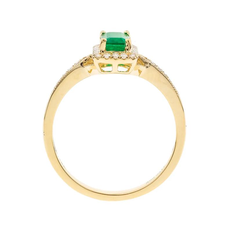 Emerald Ring with Diamond Halo in 10K Yellow Gold &#40;1/8 ct. tw.&#41; – Image 2 of 3