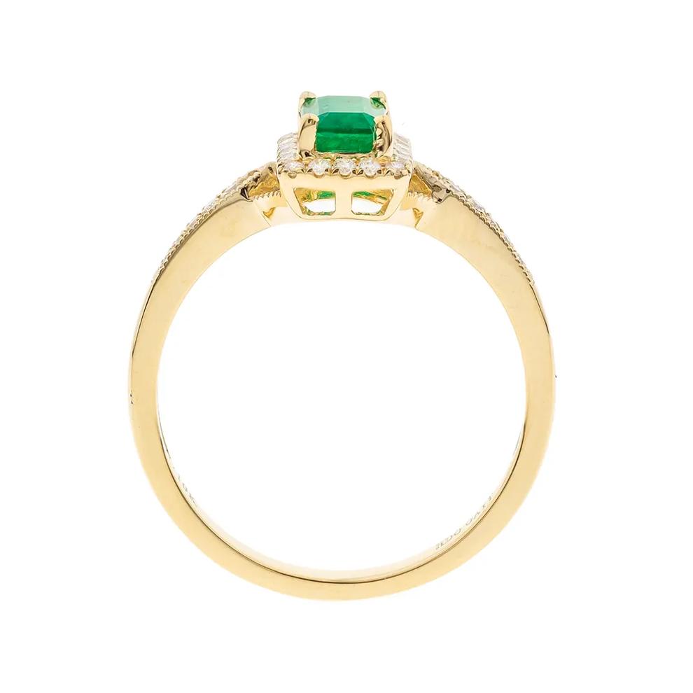 Emerald Ring with Diamond Halo in 10K Yellow Gold (1/8 ct. tw.) – Image 2 of 3