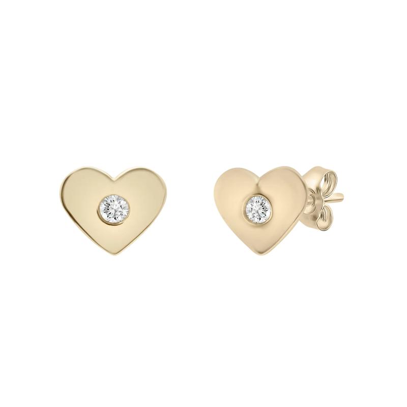 Diamond Accent Heart-Shaped Bezel Stud Earrings in 10K Yellow Gold – Image 1 of 1