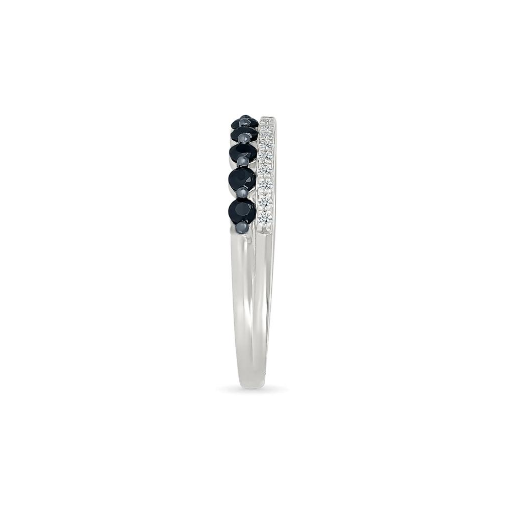 Black &amp; White Diamond Double Row Ring in Sterling Silver (1/2 ct. tw.) – Image 3 of 4