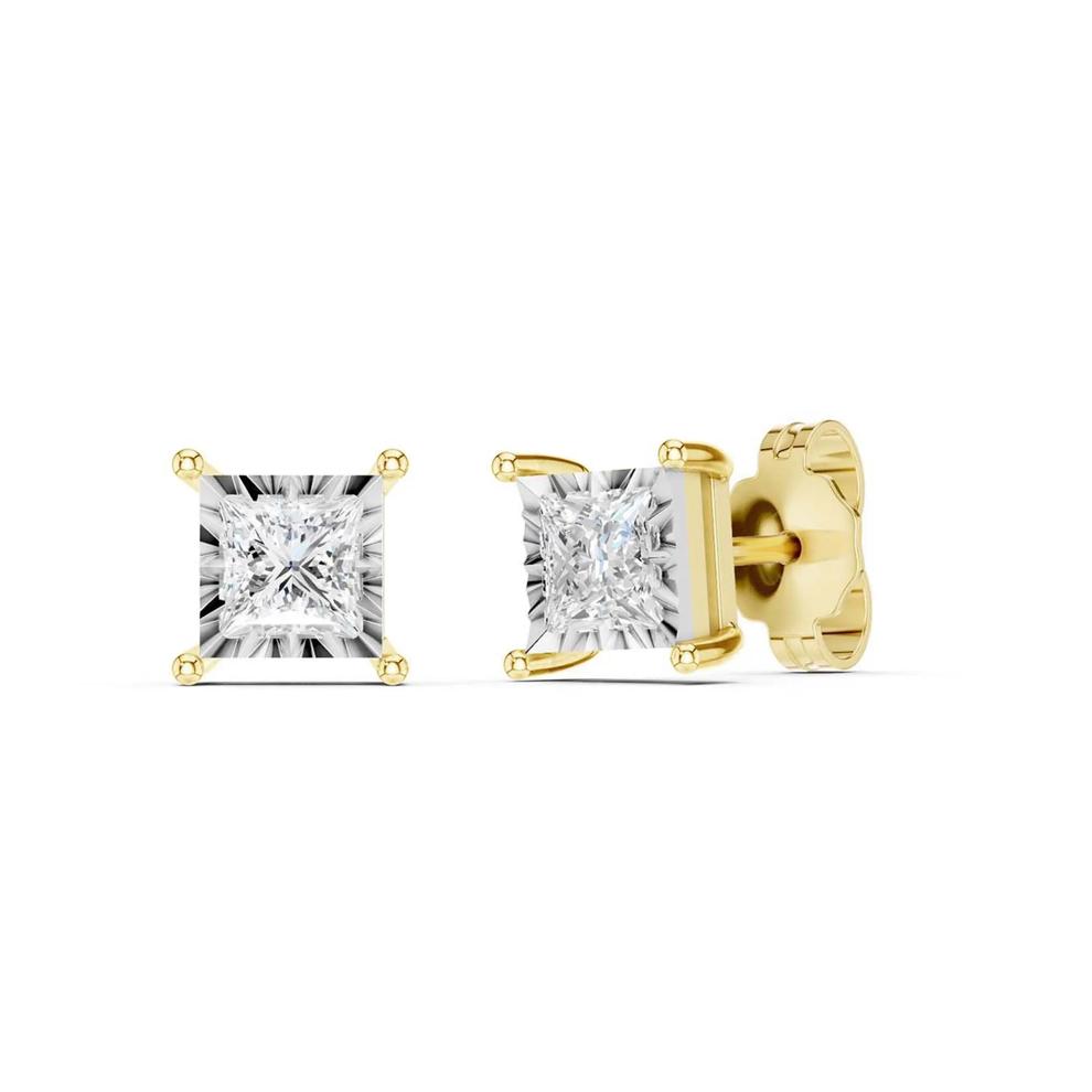 Lab Grown Princess-Cut Diamond Illusion Stud Earrings in 10K Yellow Gold (1/2 ct. tw.) – Image 2 of 4