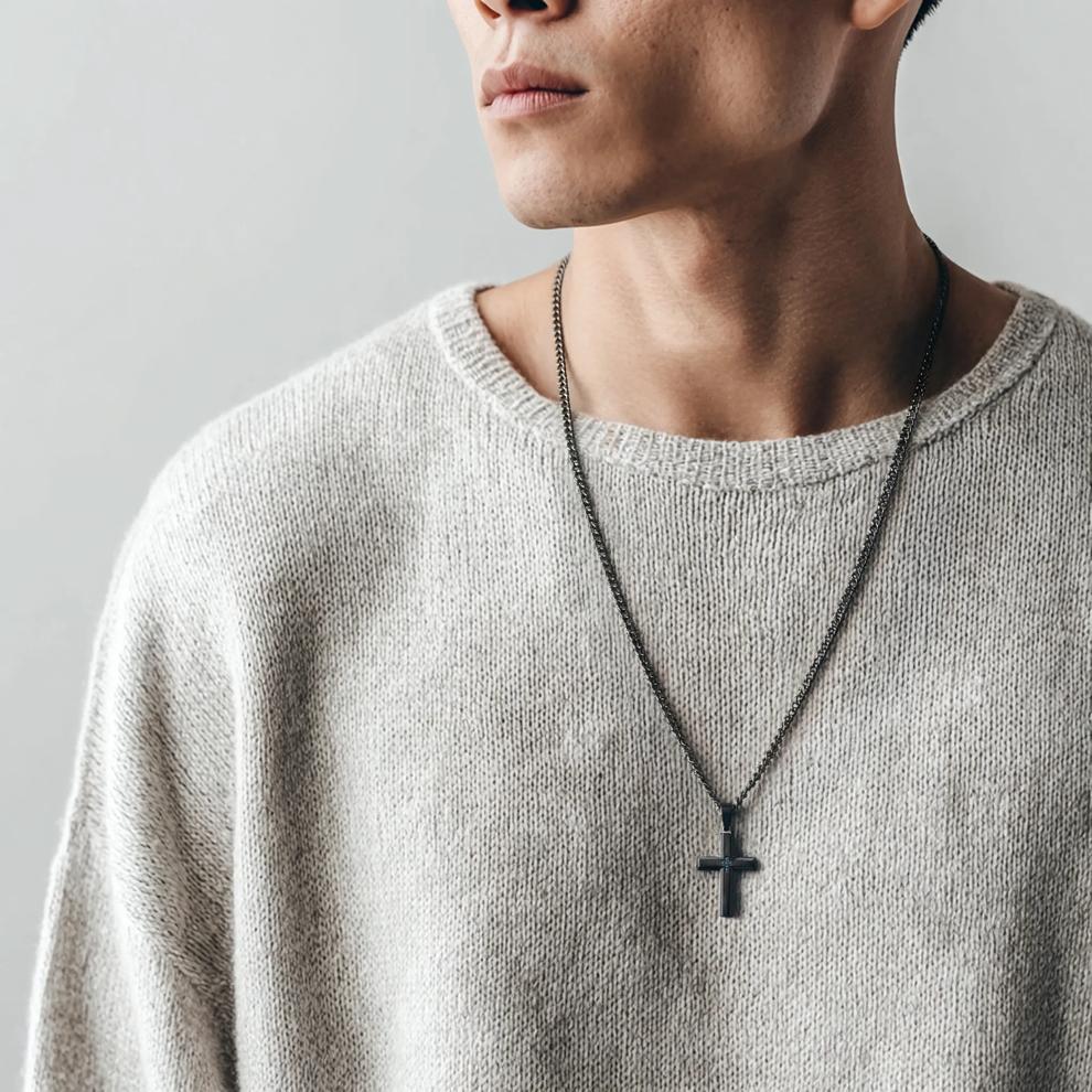 Men's Blue Diamond Cross Pendant in Stainless Steel – Image 5 of 5