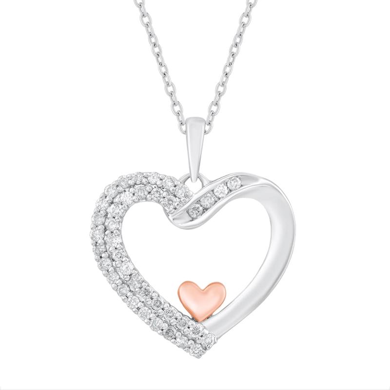Diamond Heart Pendant in Sterling Silver &amp; 10K Rose Gold &#40;1/4 ct. tw.&#41; – Image 1 of 3