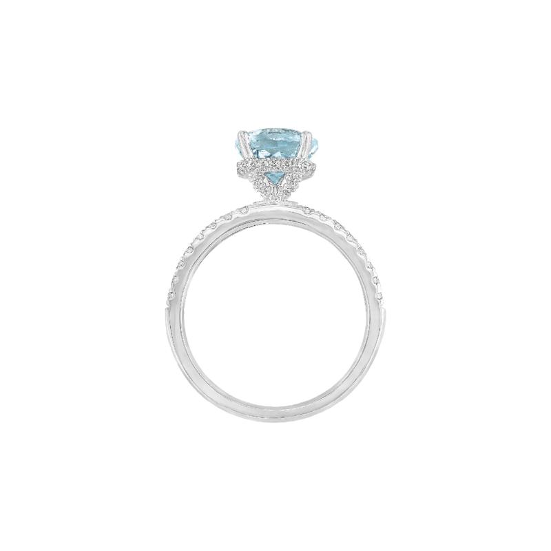 Round Aquamarine Ring with Diamond Band in 14K White Gold &#40;1/3 ct. tw.&#41; – Image 2 of 3