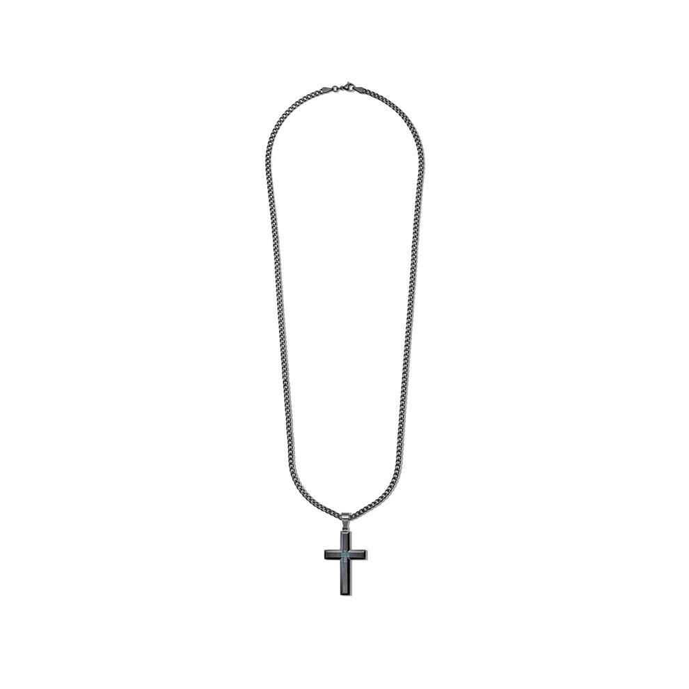 Men's Blue Diamond Cross Pendant in Stainless Steel – Image 2 of 4
