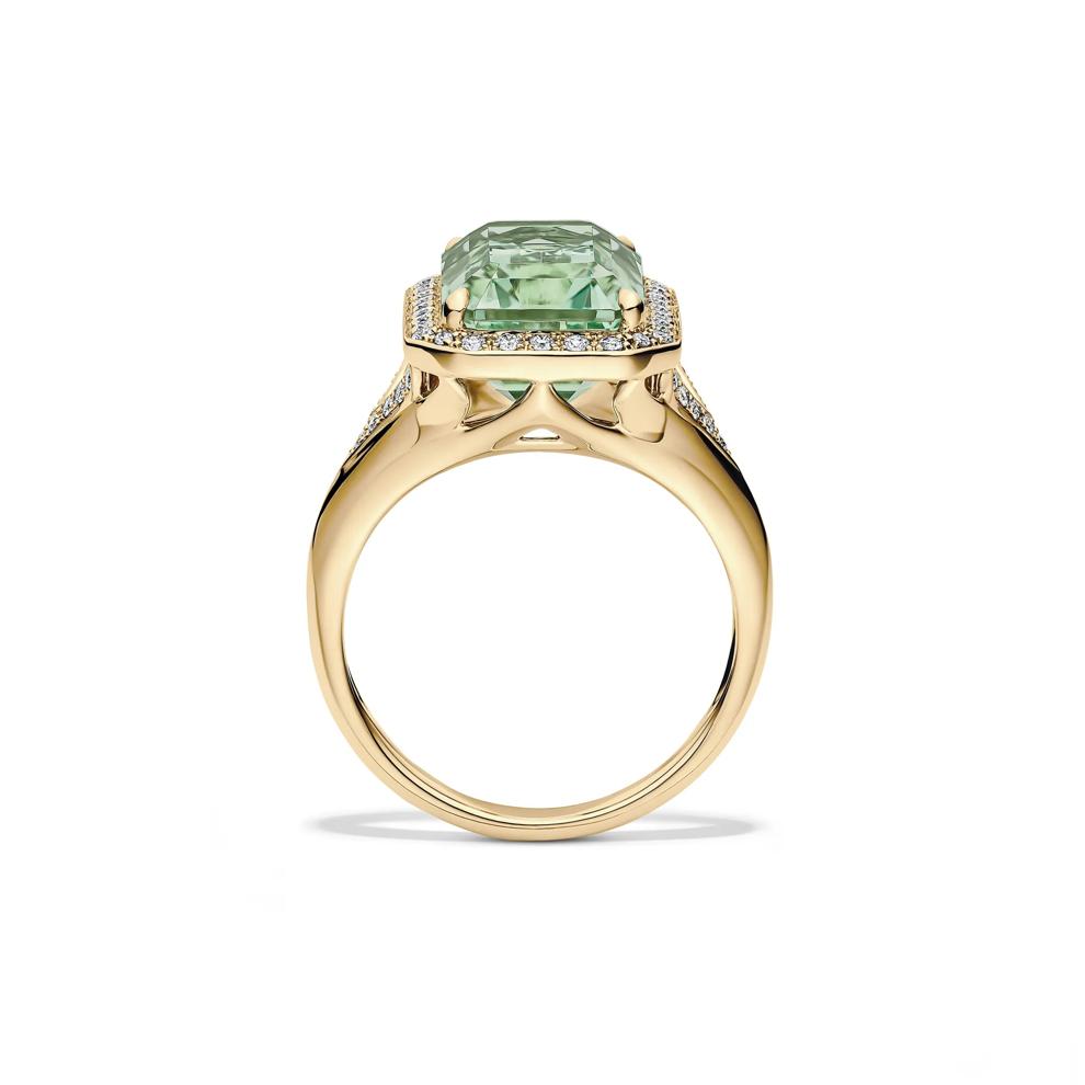 Green Tourmaline &amp; Diamond Halo Ring in 14K Yellow Gold (1/4 ct. tw.) – Image 2 of 4