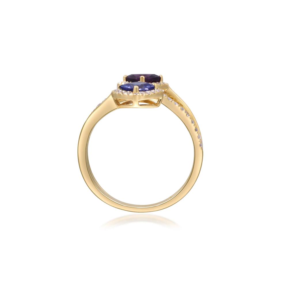Tanzanite, Rhodolite Garnet and Diamond Ring in 14K Yellow Gold (3/8 ct. tw.) – Image 2 of 4