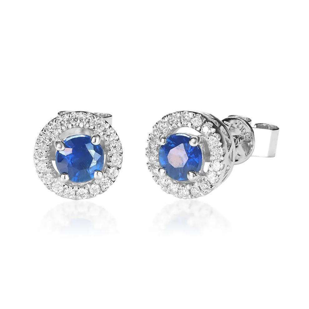 Blue Sapphire &amp; Diamond Stud Earring in 10K White Gold (1/8 ct. tw.) – Image 1 of 5
