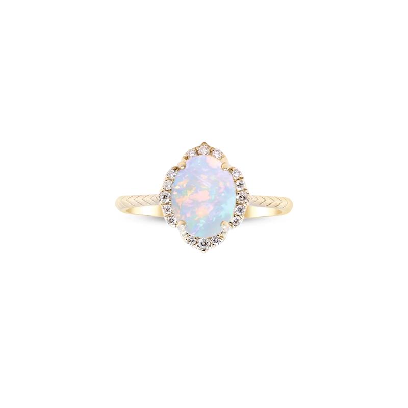 Oval-Shaped Opal and Diamond Ring in 10K Yellow Gold – Image 1 of 4