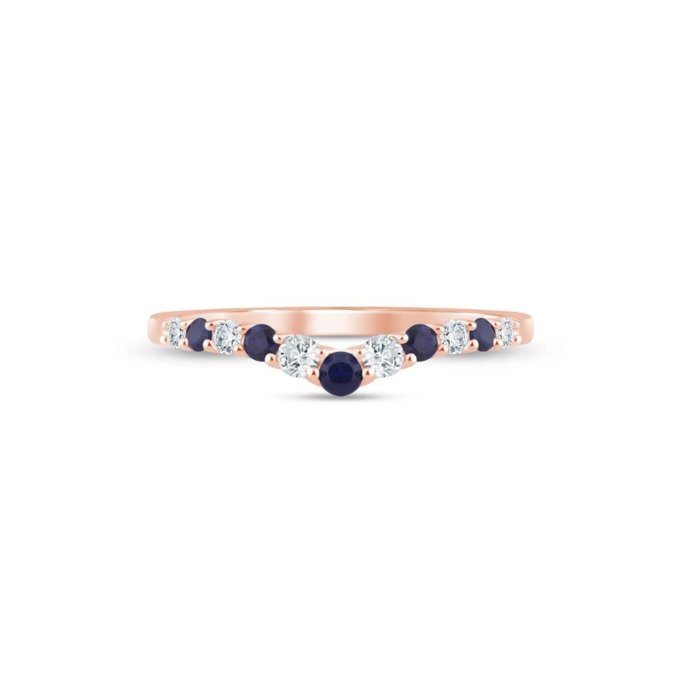 Diamond and Blue Sapphire Contour Band in 14K Rose Gold (1/7 ct. tw.) – Image 1 of 3