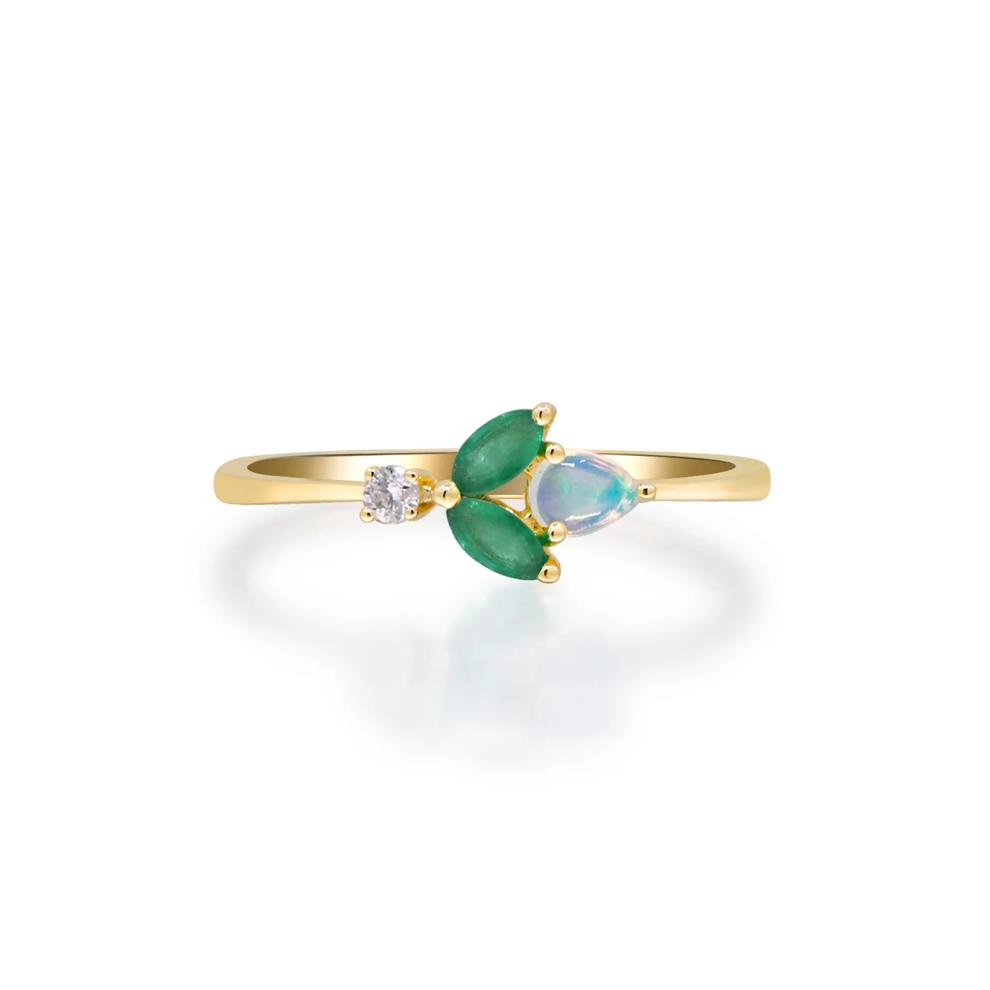 Emerald, Opal and Diamond Accent Ring in 10K Yellow Gold – Image 4 of 5