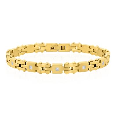 Men's Diamond Yellow Ion-Plated Link Bracelet in Stainless Steel, 8.5" (1/10 ct. tw.)