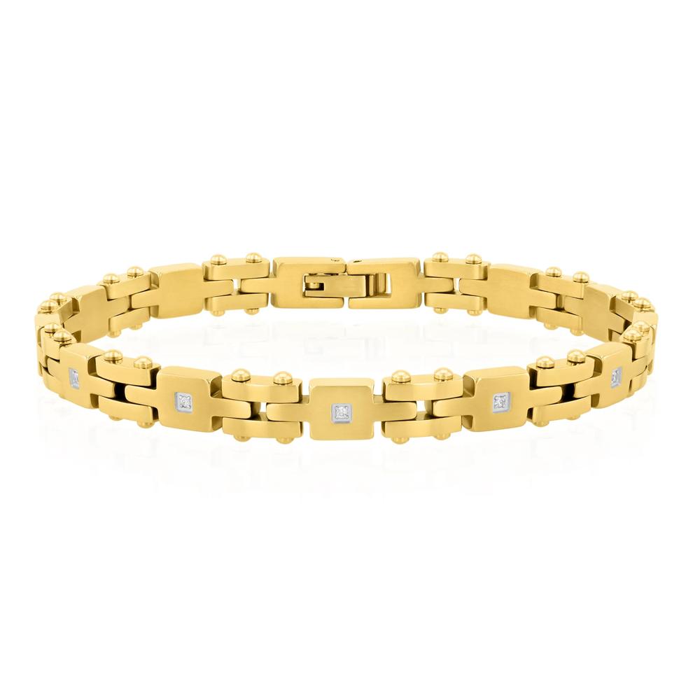 Men's Diamond Yellow Ion-Plated Link Bracelet in Stainless Steel, 8.5" (1/10 ct. tw.) – Image 1 of 3