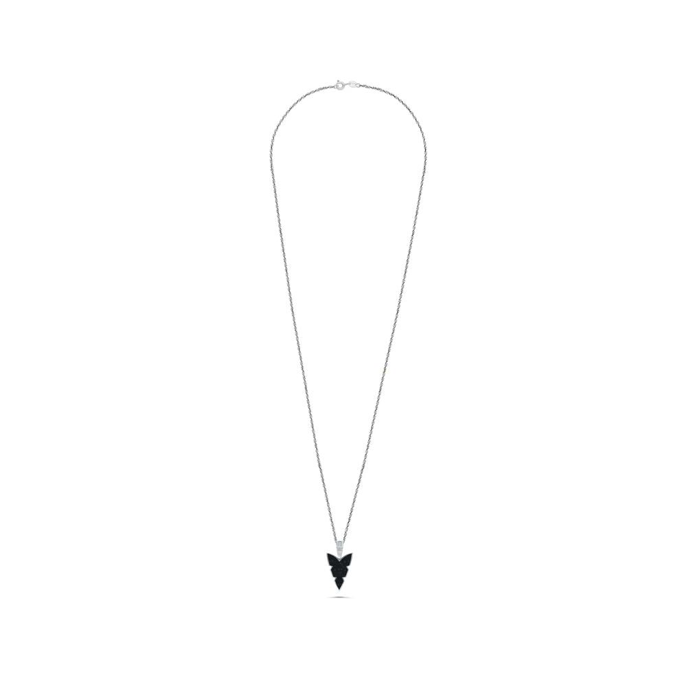 Black Crushed Diamond Arrowhead Pendant Necklace in Sterling Silver – Image 3 of 4