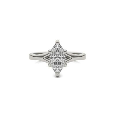 Lab Created Moissanite Marquise-Shaped Solitaire Engagement Ring in 14K White Gold