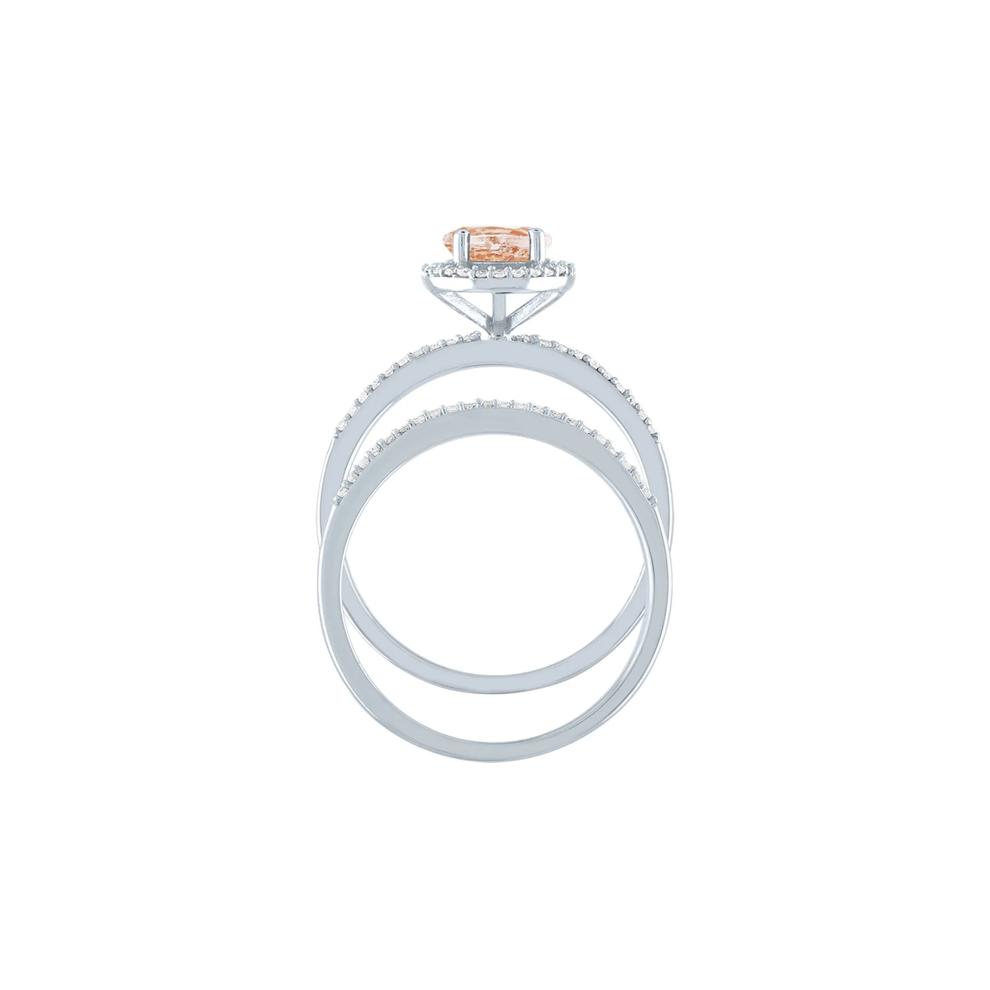 Oval Morganite Ring Set with Pav&eacute; Diamonds in 10K White Gold (1/5 ct. tw.) – Image 2 of 3