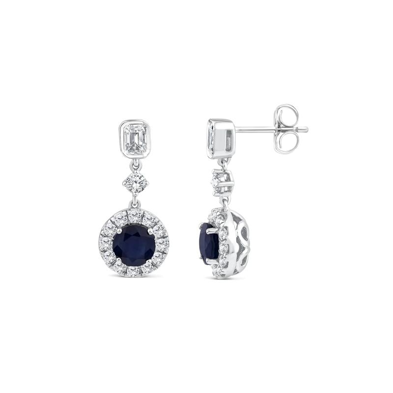 Blue Sapphire and Diamond Halo Drop Earring in 10K White Gold &#40;3/4 ct. tw.&#41; – Image 2 of 2