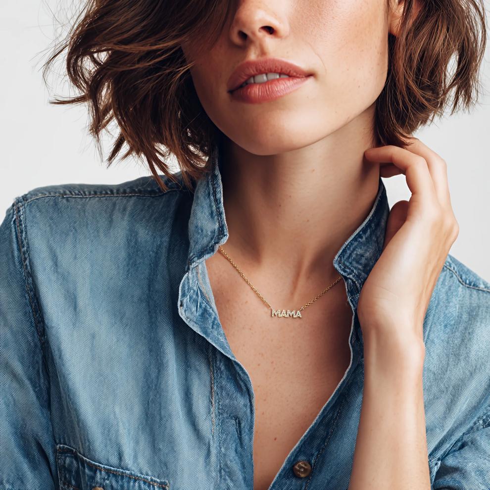 Diamond MAMA Necklace in 10K Yellow Gold (1/10 ct. tw.) – Image 5 of 5