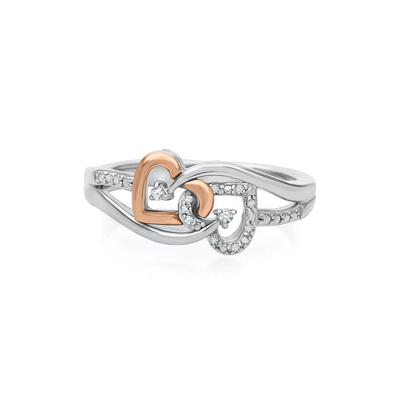 Diamond Double Heart Promise Ring in Sterling Silver & 10K Rose Gold