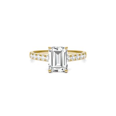 Emerald-Cut Lab Created Moissanite Ring with Side-Stones in 14K Yellow Gold