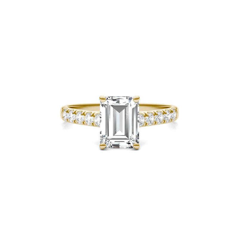 Emerald-Cut Lab Created Moissanite Ring with Side-Stones in 14K Yellow Gold – Image 1 of 6
