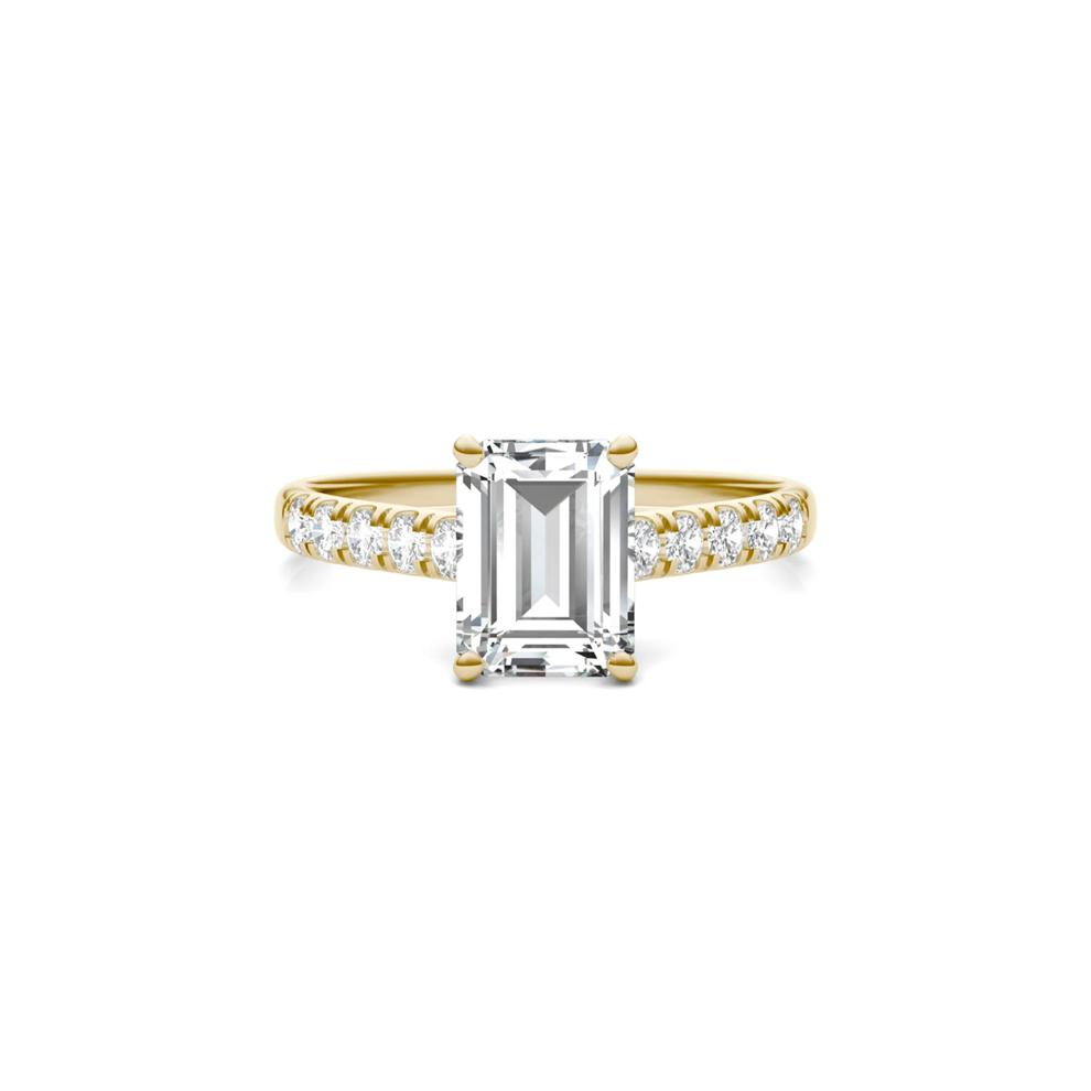 Emerald-Cut Lab Created Moissanite Ring with Side-Stones in 14K Yellow Gold – Image 1 of 6